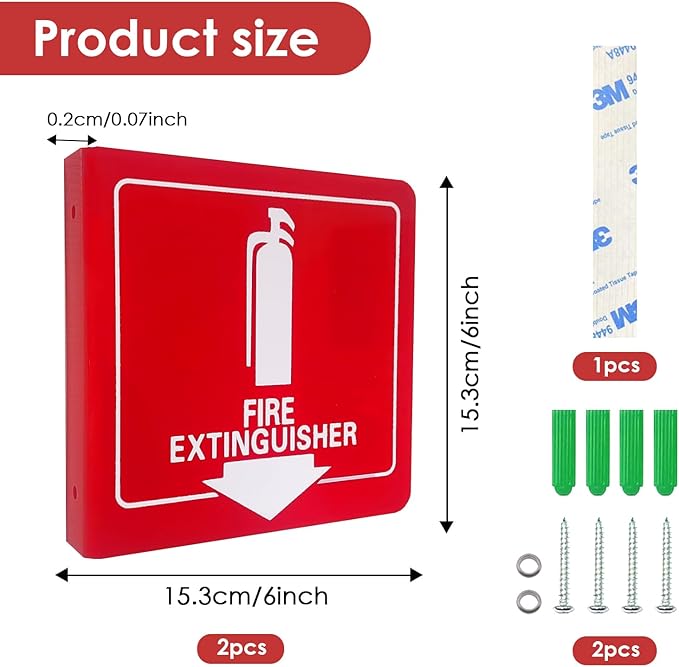 Haploon 4 Pcs Fire Extinguisher Signs with Down Arrow 6x6 Inch Fire Extinguisher Signs with Pre Drilled Mounting Holes, Wall Mount Fire Safety Sign for Various Public Places