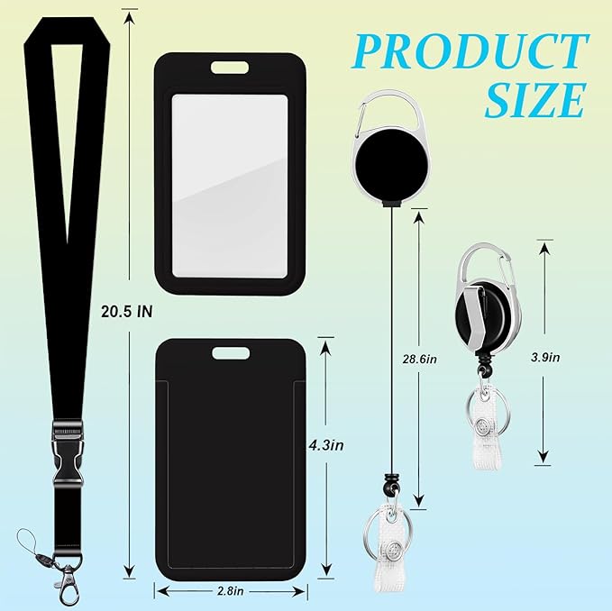Black ID Badge Holder Lanyards for ID Badge Reel Retractable Heavy Duty Lanyard with ID Holder Office Essentials for Men Clip ID Card Holder for Teacher Women Work Office