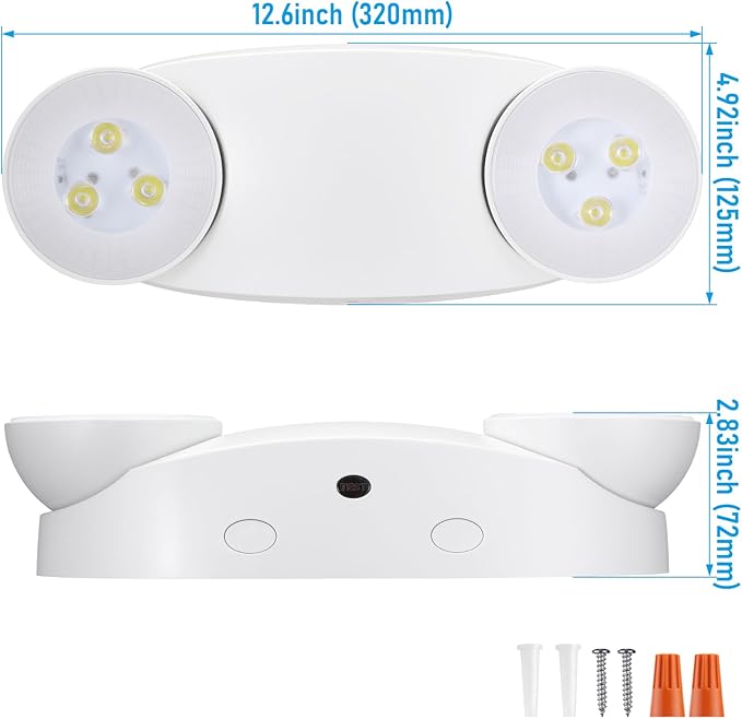 TORCHSTAR High Output LED Emergency Light, UL Listed, 800lm, AC 120-277V, Commercial Emergency Lights with Battery Backup, Two Adjustable Heads, Hardwired Exit Light Fixtures, White, Pack of 2