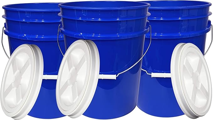 House Naturals 5 Gallon Reflex Blue Food Grade BPA Free Bucket Pail with Screw on Air Tight lids Covers (Pack of 3) Made in USA