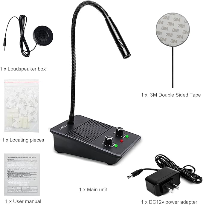 CallToU Window Speaker Intercom System,Dual Way Anti-Interference Intercommunication Microphone Talk Through Glass Window,for Business,Bank,Office,Hospital,Counter,Store,Station,School and More