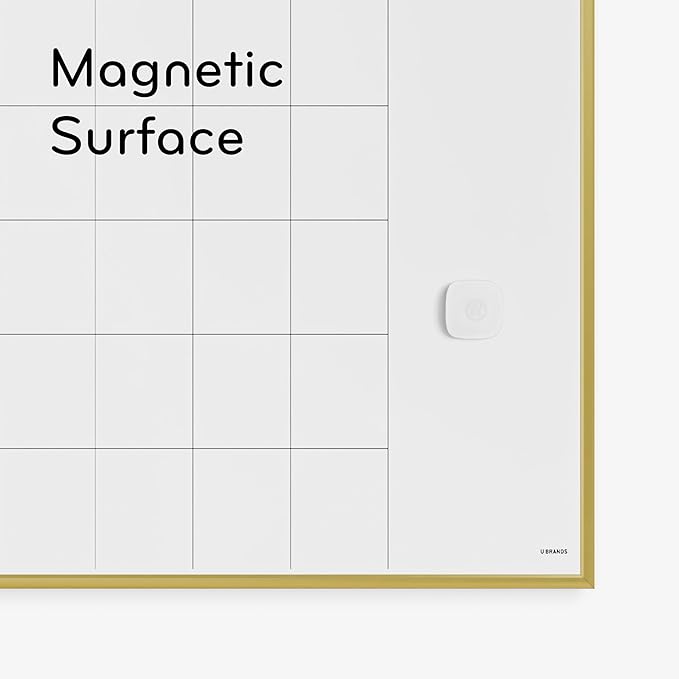 U Brands Magnetic Dry Erase Calendar White Board, 16" x 20", Gold Aluminum Frame, Includes Magnet and Marker