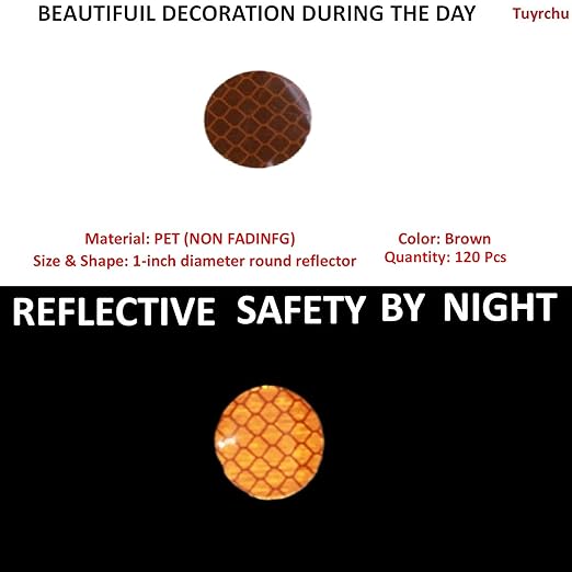 Brown Reflective Stickers 1-inch Diameter Round Reflector, Outdoor Waterproof High Visibility Warning Adhesive Tape (120 Pcs)