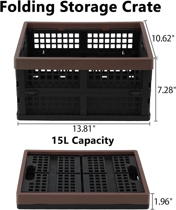 Set of 3 Plastic Collapsible Storage Crate, 15 L Stackable Folding Storage Crates with Handles, Foldable Shelf Storage Baskets