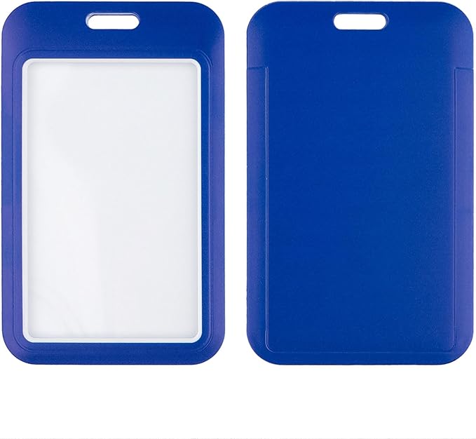2-Pack Blue Card Holder Set, Clear Plastic ID Badge Holder, Top Slot for Lanyard & Keychain, Reusable PVC Card Sleeve for Work Office School Access Card