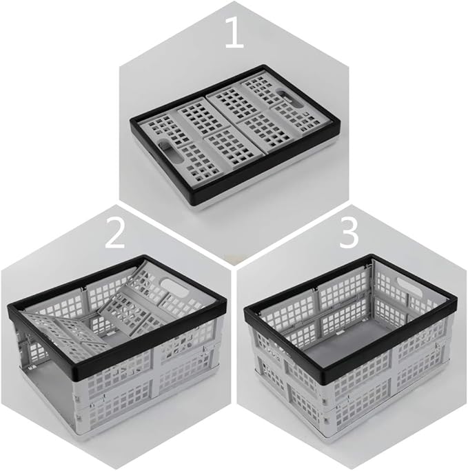 Jekiyo 16-Liter Folding Crates Storage, Collapsible Container Plastic, Set of 3
