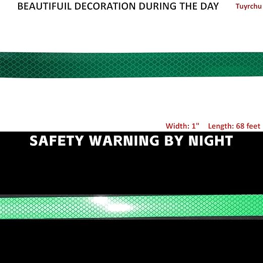 Non Fading Reflective Tape Green 1 inch Wide, Outdoor Waterproof High Visibility Safety Warning Reflector Sticker Strips (68 feet)