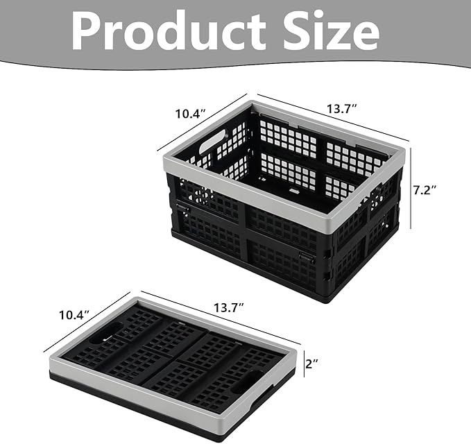 Pack of 3 Small Collapsible Storage Crates, 16 L Black Plastic Milk Crates