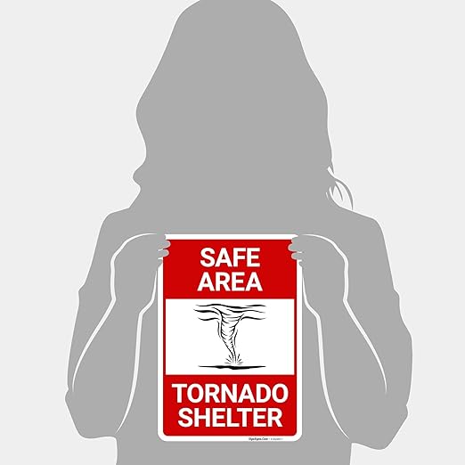 Safe Area Tornado Shelter Sign, 10x7 Inches, 4 Mil Vinyl Decal Stickers Weather Resistant, Made in USA by Sigo Signs