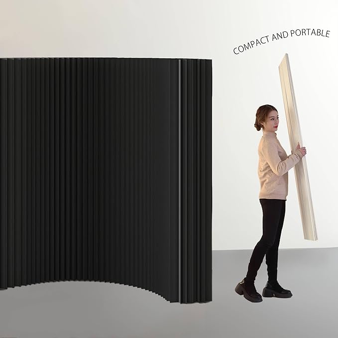 Paper Room Divider, Folding Privacy Screen Lightweight Stretchable Accordion Room Divider Wall, Portable Paper Wall Divide for Home, Office, Clothing Shop (Black, L：118in x W: 17in x H：95in)