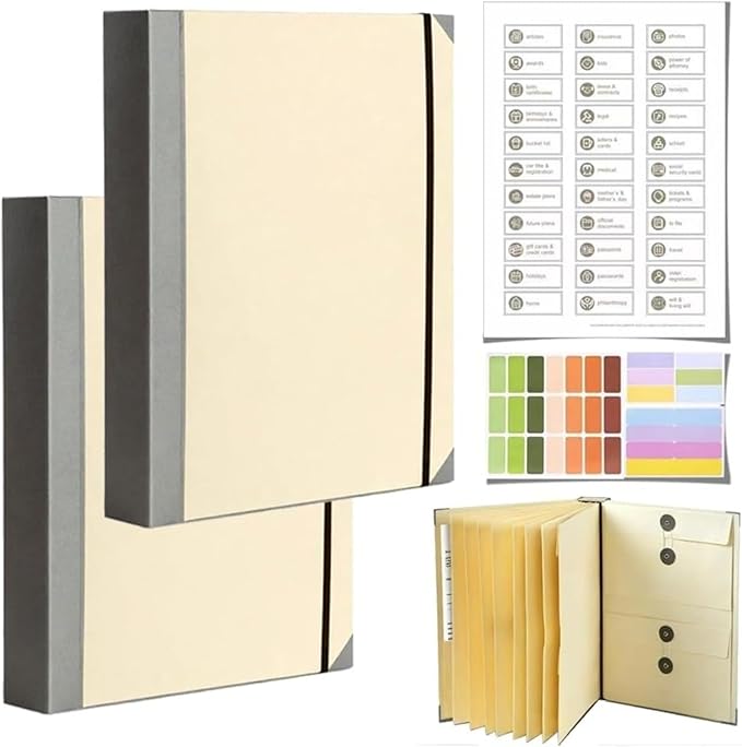Important Document Organizer Binder – Family File Folder Organizer & Important Document Folder for Certificates, Passports, Vital Records, Emergency Planning, Home Office Document Storage (2PC Beige)