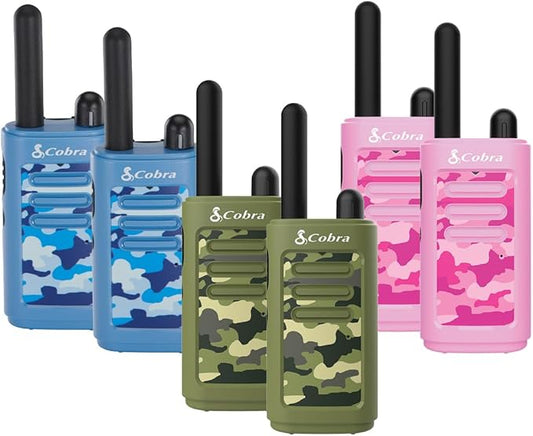 Cobra HE150 Kid Friendly Walkie Talkies 6-Pack - 16-Mile Range, 2 Channels Two-Way Radio Set, Blue, Green and Pink (2 of Each)