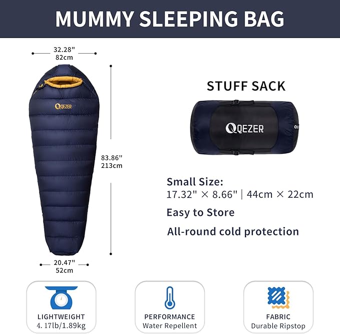 Down Sleeping Bag for Adults with 620 Fill Power Down Ultralight Mummy Backpacking Sleeping Bag