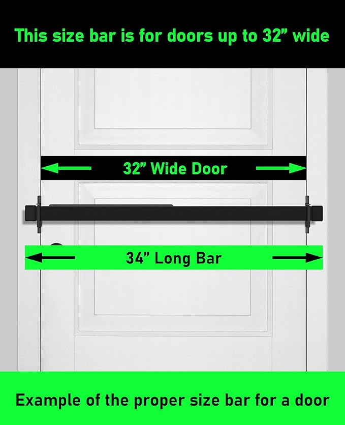 Door Security Bar-by Doorricade-Secure The Entire Width of Your Inward Opening Front Door-Safe Room. Fits Doors up to 32" Wide-Black Edition.