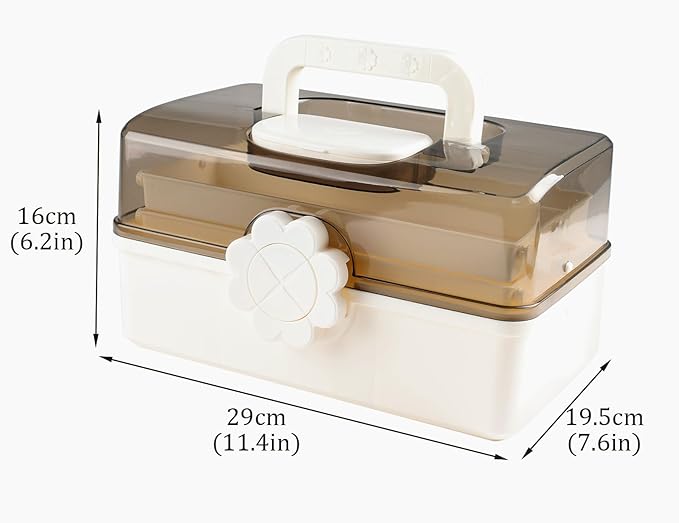 3-Tier Medicine Box,Portable Medicine Storage Box with Handle,Medicine Cabinet for Bottle Organizer,Plastic Large Capacity First Aid Box for Family,Office and Travel, 11.4" L × 7.6" W × 6.2" H