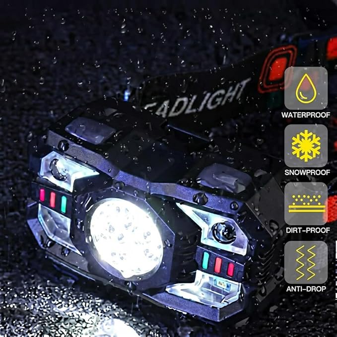KunHe 10 Pack led Rechargeable Headlamp Flashlight Headlight Motion Sensor 10 Mode for Outdoor Camping Gear Hiking Fishing Running Cycling Headlight Emergency Lights for Home Christmas Gifts for Men