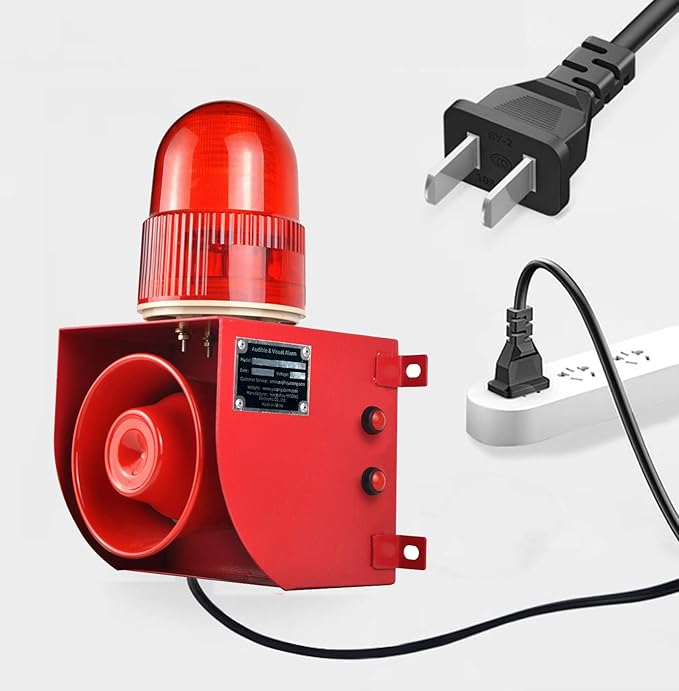 Outdoor Indoor Alarm Siren Wireless Waterproof 0.3mile Remote Control Emergency Security Siren with 0-120dB Adjustable, 12 Tone Switchable for Warehouse Industry Buliding AC110-120V
