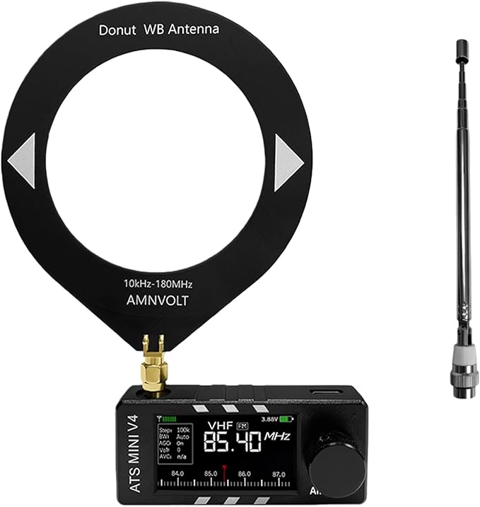 AMNVOLT V4 ATS MINI DSP Radio, ESP32-S3 & SI4732 Chip, Multi-Band AM/FM/LSB/USB Receiver, 1.9'' IPS Color Screen, with Headphone Amplifier & Hi-Z Circuit, Portable for Travel and Radio Enthusiasts