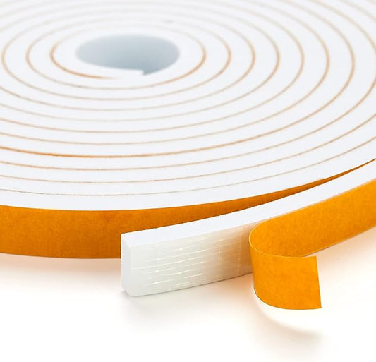 10 Feet Weather Stripping Door Seal, 3/4" Wide X 5/16" Thick Door Seal Strip High Density Foam Tape Adhesive Strip for Door Soundproofing,Window Insulation (3/4" x 5/16" x 10FT,White)