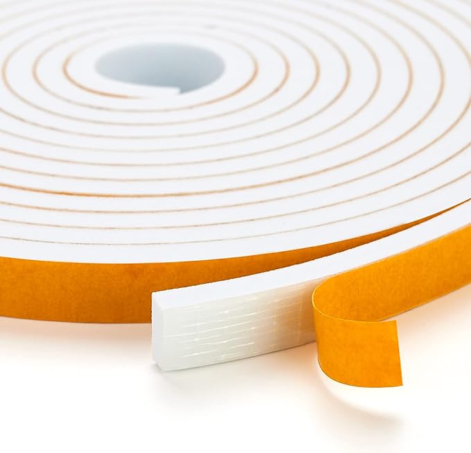 Ravinte 32 Feet Weather Stripping Door Seal, 1/2" Wide x 1/8" Thick, White, CR Foam & Neoprene, Soundproofing, Air Leakage Protection