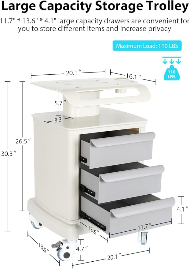 Mobile Ultrasound Trolley Cart Portable Ultrasound Imaging Scanner Vehicle Medical Beauty Storage Cart 110LBS Load with 4 Wheels 2 Brake for Hospital Office Bedroom Medical Clinic