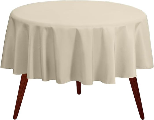 Gee Di Moda Round Tablecloth - 70 Inch Ivory Round Table Cloth for 24 to 48 Inch Round Tables - Heavy Duty Washable Fabric - for Buffet Table, Holiday Party, Dinner, Wedding & Baby Shower