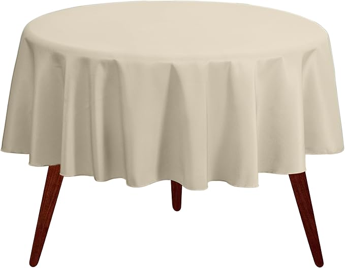 Gee Di Moda Round Tablecloth - 120 Inch Ivory Round Table Cloth for 60 to 96 Inch Round Tables - Heavy Duty Washable Fabric - for Buffet Table, Holiday Party, Dinner, Wedding & Baby Shower