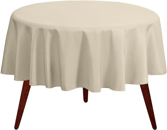 Gee Di Moda Round Tablecloth - 132 Inch Ivory Round Table Cloth for 72 to 96 Inch Round Tables - Heavy Duty Washable Fabric - for Buffet Table, Holiday Party, Dinner, Wedding & Baby Shower