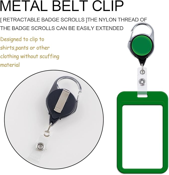 Green Badges Holder with Lanyard, Retractable Keychain with Name Tag Clip, Breakaway Lanyard with Id Holder for Teacher Nurse Office