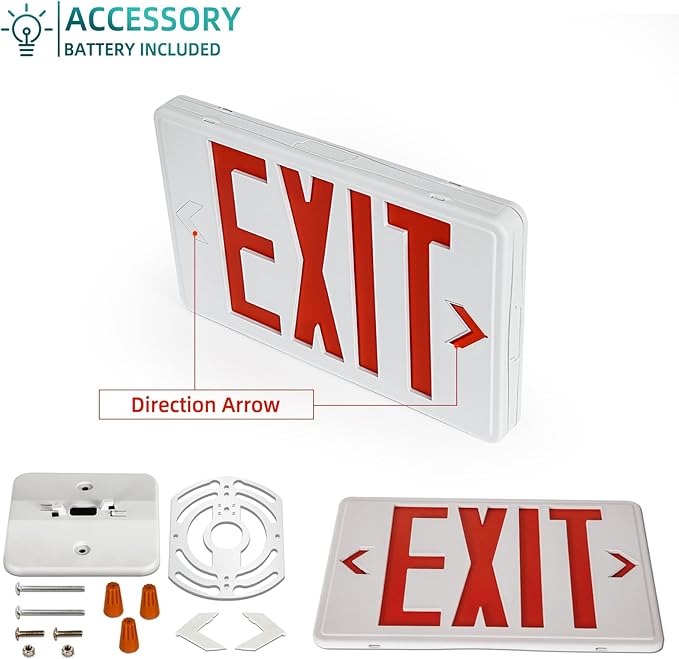 Exit Sign with Battery Backup,Commercial Exit Signs, Red Emergency Exit Light,Combo for Business,Dual-Sided, UL Certified, 120V/277V AC,4 Pack