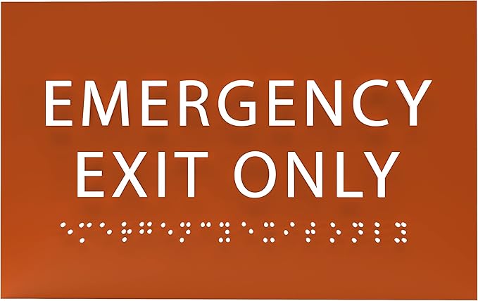 6" X4" Emergency Exit Only Sign - ADA Compliant Tactile Graphics Grade 2 Braille Text Prohibition Sign | Wall Mount Plastic Emergency Safety Restriction Sign for Business & Office