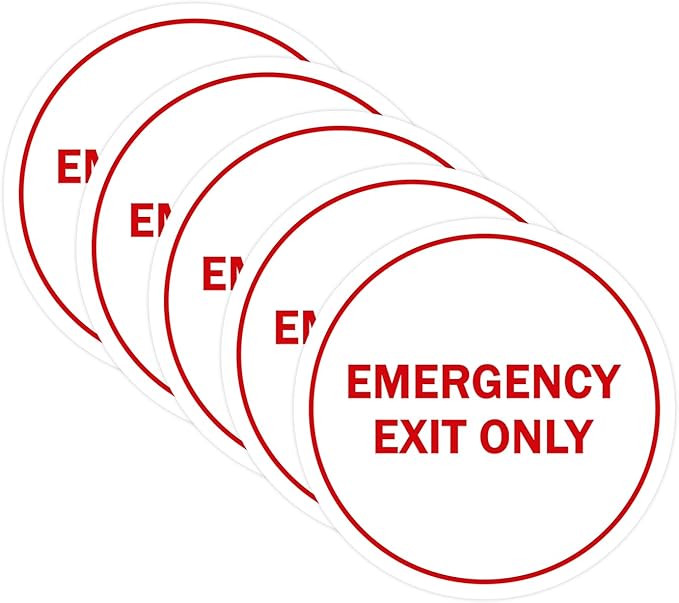 Signs ByLITA Circle Emergency Exit Only Sign (White/Red) - Small 5 Pack
