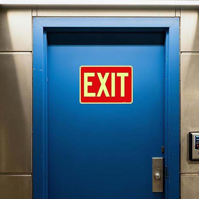 T&R Large Exit Sign - 14 x 10 Inches Rust Free .040 Aluminum Glow-In-The-Dark - UV Protected, Waterproof and Fade Resistant - 4 Pre-drilled Holes
