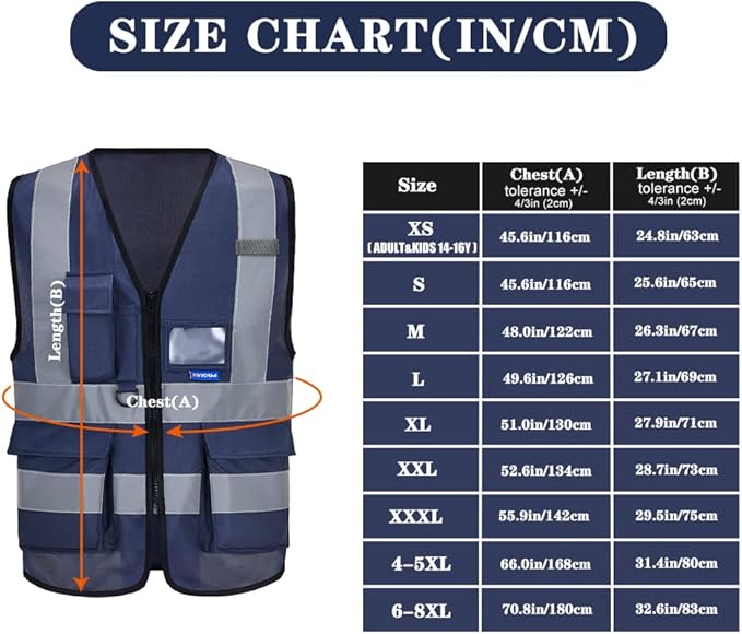 Reflective Security Safety Vests Heavy Duty with 7 Pockets and Front Zipper