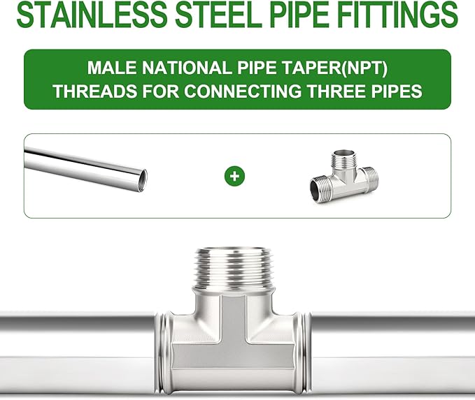 TAISHER 2PCS 304 Stainless Steel Tee Pipe Fittings, 1" x 1" x 1" NPT Male Pipe Fittings