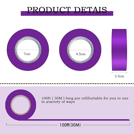 6 Pack Purple Flagging Tape, Non-Adhesive Plastic Ribbon Neon Marking Roll, 1inch*600ft, Marking Tape for Tree Marking, Hunting, Boundaries and Hazardous Areas,Trail Marking