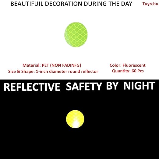 Fluorescent Reflective Stickers 1-inch Diameter Round Reflector, Outdoor Waterproof High Visibility Warning Adhesive Tape (60 Pcs)