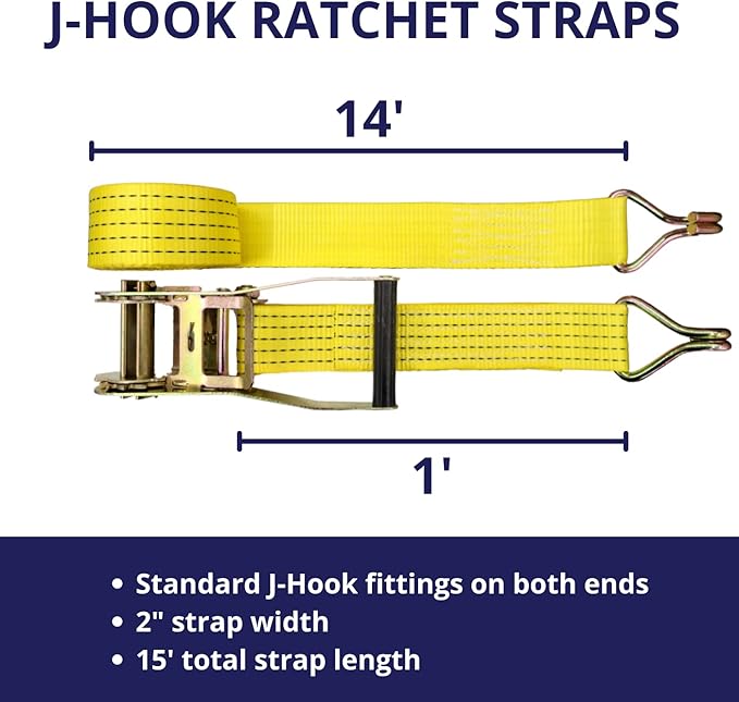 6 Pack 2" x15' Ratchet Strap Tie Down 5000LB J Hook