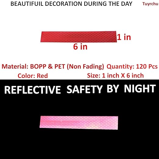 Red Reflective Stickers 1 inch X 6 inch, Outdoor Waterproof High Visibility Warning Safety Adhesive Reflector Tape (120 Pcs)
