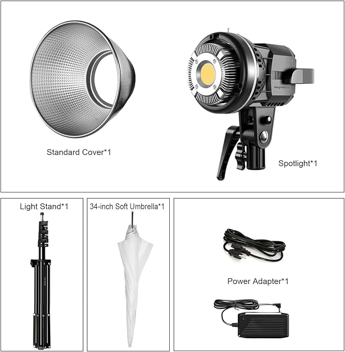 GVM 80W CRI97+ 5600K Dimmable LED Video Lights with Bowens Mount Kit Continuous Output Lighting Spotlight for YouTube Vlog Wedding Photography Shooting Light with Reflector
