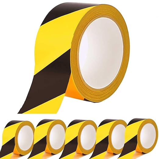 2 Inch x 660 FT Black & Yellow Floor Marking Tape, High-Visibility & Adhesive Hazard Tape for Caution & Aisle Marking, Caution Warning Safety Stripe Tape Roll for Walls Steps Pipes Equipment