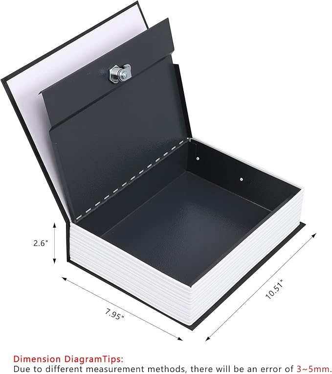 KYODOLED 10.5Inch Book Safe with Key Lock,Extra Large Portable Metal Safe Box, Dictionary Diversion,Secret Book Hidden Safe,10.5" x 7.8" x 2.6" Black Extra Large