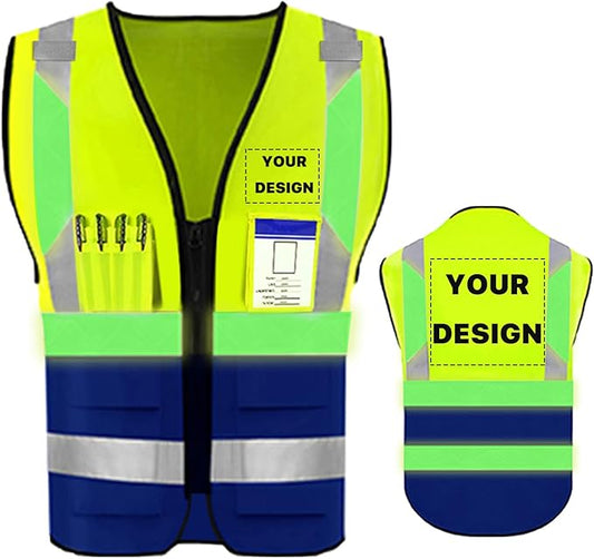 YOWESHOP High Reflective Visibility Safety Vest Custom Your Logo Safety Workwear with Reflective Strips and Pockets