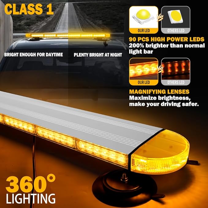 ASPL 31 inch Low Profile Rooftop Emergency Strobe Lights Bar Full Aluminum Flashing Safety Warning Traffic Advisor Lightbar Hazard Snow Plow Light for Trucks Tow Construction Vehicles (Amber)