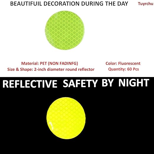 Fluorescent Reflective Stickers 2-inch Diameter Round Reflector, Outdoor Waterproof High Visibility Warning Adhesive Tape (60 Pcs)