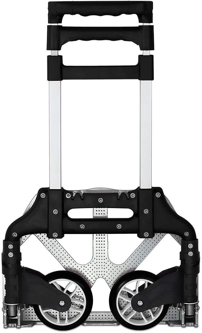 Mount-It! Folding Hand Truck and Personal Dolly, Foldable Aluminum Trolley Cart, 165 Lb Capacity Heavy Duty Dolly with Wheels of Rubber for Moving, Comfortable Telescoping Handle for Indoor Outdoor