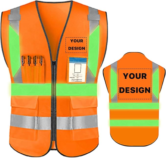 YOWESHOP High Reflective Visibility Safety Vest Custom Your Logo Safety Workwear with Reflective Strips and Pockets