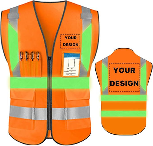 YOWESHOP High Reflective Visibility Safety Vest Custom Your Logo Safety Workwear with Reflective Strips and Pockets
