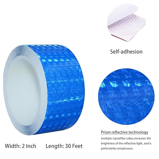 Blue Reflective Tape,2 Inch×30 Feet High Viscosity Conspicuous Waterproof Reflective Tape for Trucks Trailers Cars Ships Motorcycles Outdoor.