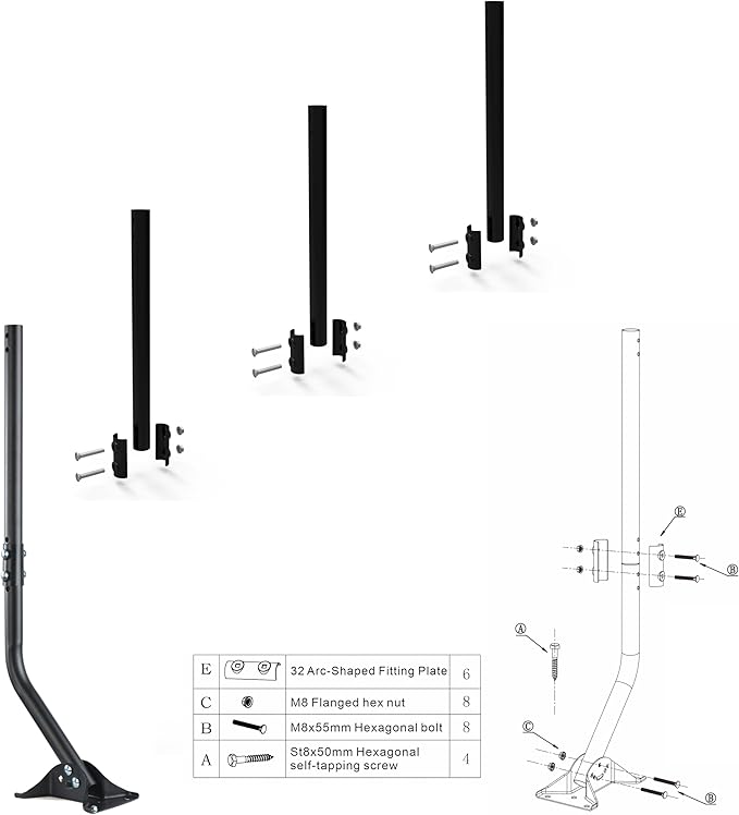 PIBIDI Adjustable Outdoor Antenna & Weather Station Mounting Pole Universal Mount Brackets - Easy Installation, Solid Structure, Weather Proof (1 1/4" Diameter, 5' 6" Arm Length)